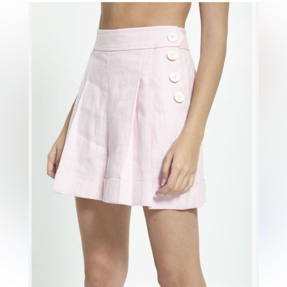 Zimmerman High Tide Button Embellished High Waisted 100% Linen Shorts - Picture 5 of 13